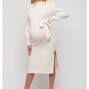 Pinkblush Ivory Side Slit Maternity Sweater Midi Dress NWOT
